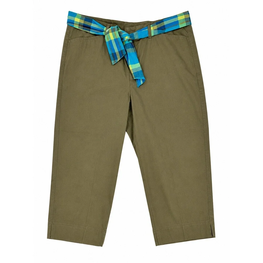 Liz Claiborne LizWear Jeans Women's Olive Capri Pants Size 16 Cropped Belted - Picture 4 of 14